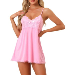 cheibear ���f�B�[�X �A���_�[�E�F�A �i�C�g�E�F�A V�l�b�N �m�[�X���[�u ���[�X cheibear Womens Nightgown V-neck Sleepwear Lace Sleeveless Nightwear Pink �s���N
