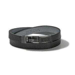 �u���o �����Y �A�N�Z�T���[ �u���X���b�g�E�o���O���E�A���N���b�g ���U�[ Bulova Men's Latin Grammy Black Diamond Accent & Leather Double Wrap Bracelet Black �u���b�N