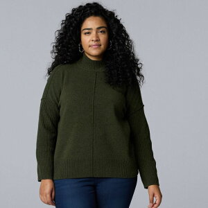 ���F���E�H�� ���f�B�[�X �A�E�^�[ �j�b�g�E�Z�[�^�[ ���b�N�l�b�N �v���X�T�C�Y Plusize Simply Vera Wang Luxe Cashmere Blend Mockneck Sweater Midnight Army �A�[�~�[