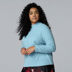 ���F���E�H�� ���f�B�[�X �A�E�^�[ �j�b�g�E�Z�[�^�[ ���b�N�l�b�N �v���X�T�C�Y Plusize Simply Vera Wang Luxe Cashmere Blend Mockneck Sweater Mystic Gulf