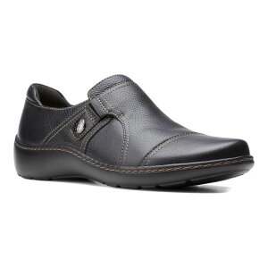 �N���[�N�X ���f�B�[�X �V���[�Y �X���b�|���E���[�t�@�[ ���U�[ Clarks Cora Poppy Women's Leather Shoes Black Tumbled �u���b�N