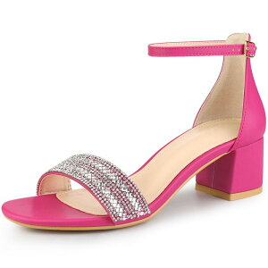 �A���O�� �P�[ ���f�B�[�X �V���[�Y �p���v�X �T���_�� �A���N�� �q�[�� ALLEGRA K Women'sparkly Rhinestone Ankle Strap Chunky Heel Sandals Hot Pink �s���N