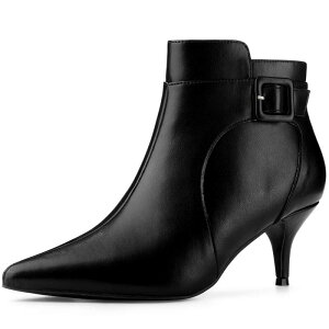�A���O�� �P�[ ���f�B�[�X �V���[�Y �u�[�c�E���C���u�[�c �A���N�� �q�[�� ALLEGRA K Women's Pointy Toe Zipper Buckle Decor Kitten Heels Ankle Boots Black �u���b�N