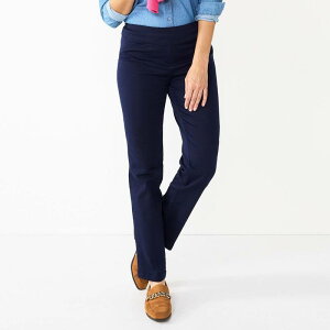 �N���t�g���o���[ ���f�B�[�X �{�g���X �J�W���A���p���c �v�` Petite Women's Croft & Barrow 4-Pocket Effortlesstretch Pull-On Straight-Leg Pants Genuine Navy �l�C�r�[