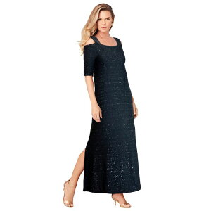 ���A�}���Y ���f�B�[�X �g�b�v�X �����s�[�X �v���X�T�C�Y �}�L�V Roaman's Women's Plusize Cold Shoulder Maxi Dress Black Sparkle �u���b�N