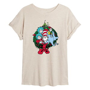 �A�j���L�����N�^�[ ���f�B�[�X �g�b�v�X T�V���c Licensed Character Juniors' Dr. Seuss Characters Christmas Wreath Oversized Tee Birch