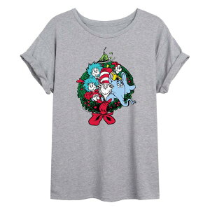 �A�j���L�����N�^�[ ���f�B�[�X �g�b�v�X T�V���c Licensed Character Juniors' Dr. Seuss Characters Christmas Wreath Oversized Tee Heather Gray �O���[