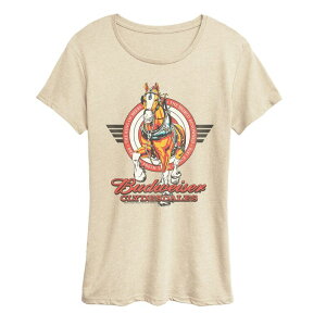 �A�j���L�����N�^�[ ���f�B�[�X �g�b�v�X T�V���c �O���t�B�b�N Licensed Character Women's Budweiser Clydesdales Crest Graphic Tee Beige �x�[�W��