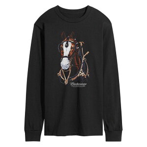 �A�j���L�����N�^�[ �����Y �g�b�v�X T�V���c �O���t�B�b�N Licensed Character Men's Budweiser Clydesdales Horse Portrait Long Sleeve Graphic Tee Black �u���b�N