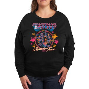 �}�[�x�� ���f�B�[�X �g�b�v�X T�V���c �v���X�T�C�Y �p�C�� Marvel Plusize Guardians of the Galaxy Cosmic Tour French Terry Long Sleeve Tee Black �u���b�N