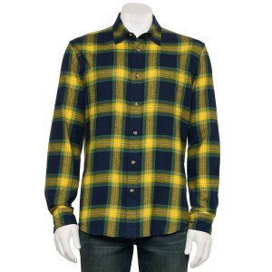 �\�m�} �����Y �g�b�v�X T�V���c Sonoma Goods For Life Adaptive Long Sleeve Flannel Shirt Navy Golden Plaid �l�C�r�[