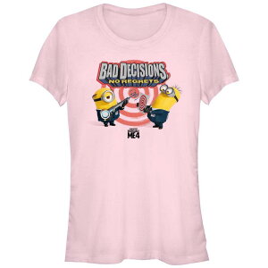 �A�j���L�����N�^�[ ���f�B�[�X �g�b�v�X T�V���c �~�j �O���t�B�b�N Licensed Character Juniors' Despicable Me 4 Minions Badecisions No Regrets Graphic Tee Light Pink �s���N