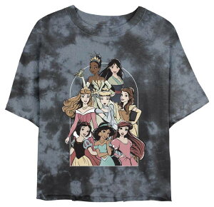 �f�B�Y�j�[ ���f�B�[�X �g�b�v�X T�V���c �N���b�v�h �O���t�B�b�N Disney Princess Tiana Mulan Aurora Cinderella Belle Snowhite Jasmine & Arial Grouposter Juniors' Cropped Graphic Tee Black Charcoal �u���b�N