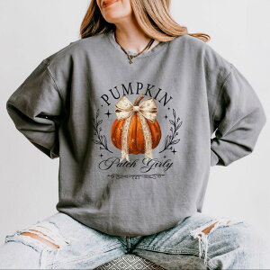 Simply Sage Market ���f�B�[�X �g�b�v�X T�V���c �X�E�F�b�g Simply Sage Market Coquette Pumpkin Patch Girly - Women's Lightweight Garment Dyed Sweatshirt Grey �O���[