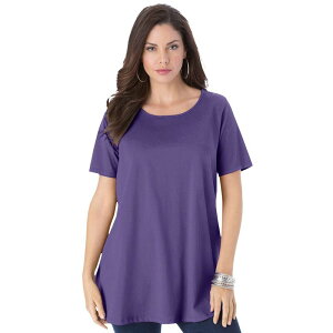 ���A�}���Y ���f�B�[�X �g�b�v�X T�V���c �v���X�T�C�Y �R�b�g�� Roaman's Women's Plusize Cotton Ultimate Swing Tee With Keyhole Back Midnight Violet �o�C�I���b�g