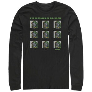 �}�[�x�� �����Y �g�b�v�X T�V���c �g�[�� �O���t�B�b�N Big & Tall Marvel Fantastic Four Expressions Of Dr. Doom Long Sleeve Graphic Tee Black �u���b�N