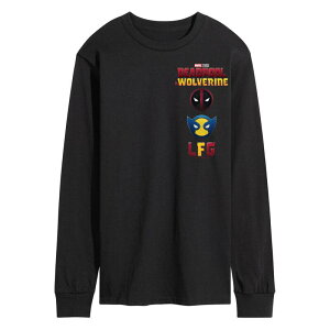 �}�[�x�� �����Y �g�b�v�X T�V���c �O���t�B�b�N Men's Marvel Deadpool & Wolverine Left Chest Long Sleeve Graphic Tee Black �u���b�N
