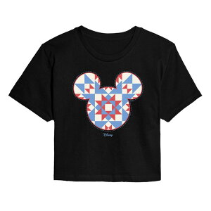 �f�B�Y�j�[ ���f�B�[�X �g�b�v�X T�V���c �N���b�v�h Juniors' Disney's Minnie Mouse Quilt Pattern Ears Cropped Tee Black �u���b�N