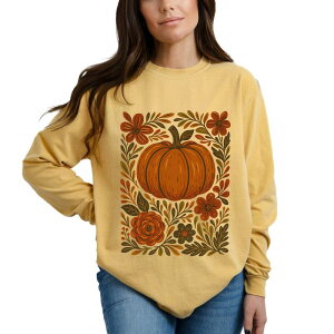 Simply Sage Market ���f�B�[�X �g�b�v�X T�V���c �t�����[�� �t�����[ Simply Sage Market Pumpkin Boho Floral - Garment Dyed Long Sleeve Mustard �}�X�^�[�h