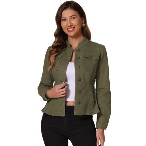 �A���O�� �P�[ ���f�B�[�X �A�E�^�[ �W���P�b�g�E�u���]�� �f�j�� ALLEGRA K Casual Denim Jacket for Women's Classic Stand Collar Long Sleeve Jean Jackets Green �O���[��