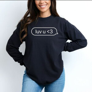 Simply Sage Market ���f�B�[�X �g�b�v�X T�V���c �O���t�B�b�N Simply Sage Market Luv U Text Message - Women's Garment Dyed Long Sleeve Graphic T-Shirt Black �u���b�N