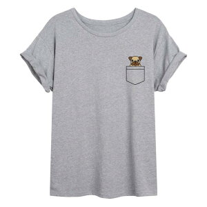 �A�j���L�����N�^�[ ���f�B�[�X �g�b�v�X T�V���c �O���t�B�b�N Licensed Character Juniors' Pocket Pug Oversized Graphic Tee Gray �O���[