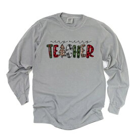 Simply Sage Market レディース トップス Tシャツ Simply Sage Market Very Merry Teacher Plaid Garment Dyed Long Sleeve Grey グレー
