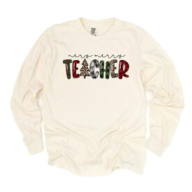 Simply Sage Market レディース トップス Tシャツ Simply Sage Market Very Merry Teacher Plaid Garment Dyed Long Sleeve Ivory アイボリー