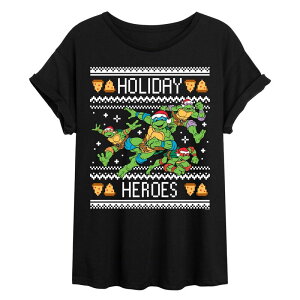 �A�j���L�����N�^�[ ���f�B�[�X �g�b�v�X T�V���c �Z�[�^�[ Licensed Character Juniors' Teenage Mutant Ninja Turtles Holiday Heroes Ugly Sweater Oversized Tee Black �u���b�N