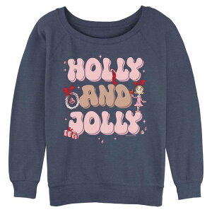 �A�j���L�����N�^�[ ���f�B�[�X �g�b�v�X T�V���c �p�C�� Licensed Character Juniors' Cindy Lou Wholly & Jolly Long Sleeve Slouchy Terry Pullover Blue Heather �w�U�[