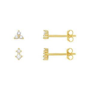 �v�������[�Y ���f�B�[�X �A�N�Z�T���[ �s�A�X�E�C�������O PRIMROSE 24k Gold over Sterling Silver Double Cubic Zirconia Stud Earrings & Triple Cubic Zirconia Stud Earrings Duo Set Gold Tone White �z���C�g