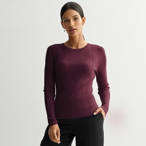 �i�C���E�F�X�g ���f�B�[�X �A�E�^�[ �j�b�g�E�Z�[�^�[ �N���[�l�b�N ���u Women's Nine West Variegated Ribbed Crew Neck Sweater Maddie Plum �v����