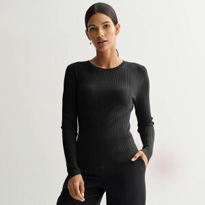 �i�C���E�F�X�g ���f�B�[�X �A�E�^�[ �j�b�g�E�Z�[�^�[ �N���[�l�b�N ���u Women's Nine West Variegated Ribbed Crew Neck Sweater Mineral Black �u���b�N