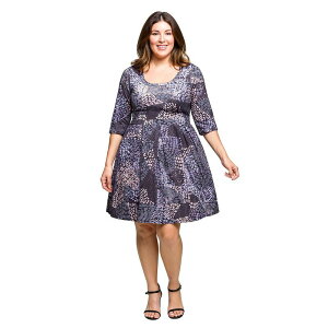 24 �Z�u���R���t�H�[�g ���f�B�[�X �g�b�v�X �����s�[�X �v���X�T�C�Y Plusize 24Seven Comfort Apparel Three Quarter Sleeve Fit & Flare Dress Gray Multi �O���[
