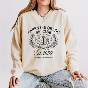 Simply Sage Market ���f�B�[�X �g�b�v�X T�V���c �X�E�F�b�g Simply Sage Market Aspen Colorado Ski Club Laureleaves - Women's Lightweight Garment Dyed Sweatshirt Ivory �A�C�{���[