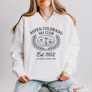 Simply Sage Market ���f�B�[�X �g�b�v�X T�V���c �X�E�F�b�g Simply Sage Market Aspen Colorado Ski Club Laureleaves - Women's Lightweight Garment Dyed Sweatshirt White �z���C�g