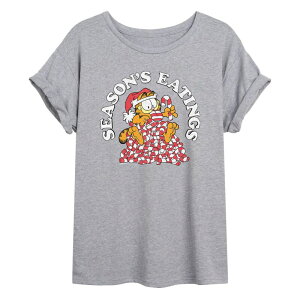 �A�j���L�����N�^�[ ���f�B�[�X �g�b�v�X T�V���c �O���t�B�b�N Licensed Character Juniors' Garfield Seasons Eatings Candy Canes Oversized Graphic Tee Gray �O���[
