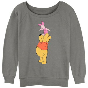 �A�j���L�����N�^�[ ���f�B�[�X �g�b�v�X T�V���c �p�C�� �O���t�B�b�N Licensed Character Juniors' Winnie The Pooh Carrying Piglet Graphic Slouchy Terry Gray Heather �O���[