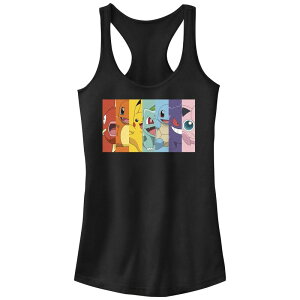 �A�j���L�����N�^�[ ���f�B�[�X �g�b�v�X T�V���c Licensed Character Juniors' Pokemon Characters Rainbow Stripes Racerback Tank Top Black �u���b�N