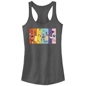 �A�j���L�����N�^�[ ���f�B�[�X �g�b�v�X T�V���c Licensed Character Juniors' Pokemon Characters Rainbow Stripes Racerback Tank Top Charcoal �`���R�[��