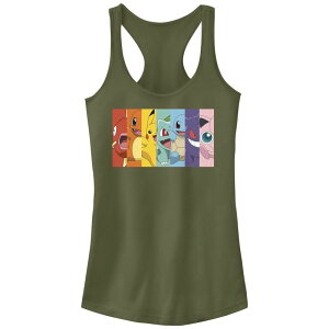 �A�j���L�����N�^�[ ���f�B�[�X �g�b�v�X T�V���c Licensed Character Juniors' Pokemon Characters Rainbow Stripes Racerback Tank Top Military Green �O���[��