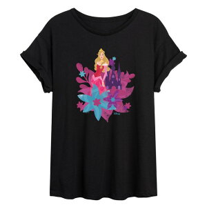 �f�B�Y�j�[ ���f�B�[�X �g�b�v�X T�V���c �t�����[�� �t�����[ Disney'sleeping Beauty Aurora Juniors' Floral Oversized Tee Black �u���b�N