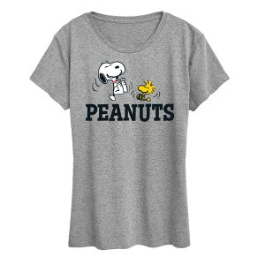 �A�j���L�����N�^�[ ���f�B�[�X �g�b�v�X T�V���c �O���t�B�b�N Licensed Character Women's Peanutsnoopy And Woodstock Graphic Tee Heather Gray �O���[