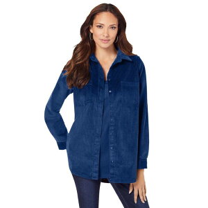 ���A�}���Y ���f�B�[�X �g�b�v�X �V���c �R�[�f�����C �v���X�T�C�Y Roaman's Women's Plusize Corduroy Button-Front Shirt Evening Blue �u���[