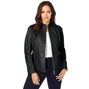�W�F�V�J�����h�� ���f�B�[�X �A�E�^�[ �W���P�b�g�E�u���]�� �v���X�T�C�Y ���U�[ Jessica London Women's Plusize Zip Front Leather Jacket Black �u���b�N