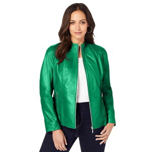 �W�F�V�J�����h�� ���f�B�[�X �A�E�^�[ �W���P�b�g�E�u���]�� �v���X�T�C�Y ���U�[ Jessica London Women's Plusize Zip Front Leather Jacket Kelly Green �O���[��