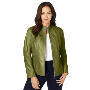 �W�F�V�J�����h�� ���f�B�[�X �A�E�^�[ �W���P�b�g�E�u���]�� �v���X�T�C�Y ���U�[ Jessica London Women's Plusize Zip Front Leather Jacket Moss Green �O���[��