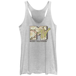 �A�j���L�����N�^�[ ���f�B�[�X �g�b�v�X T�V���c �v�����g ���S Licensed Character Juniors' MTV White Peonies Print Logo Racerback Tank Top White Heather �z���C�g