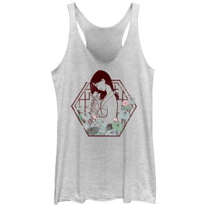 �f�B�Y�j�[ ���f�B�[�X �g�b�v�X T�V���c Disney's Mulan Profile Portrait Juniors' Racerback Tank Top White Heather �z���C�g