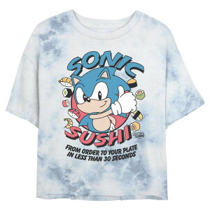 �A�j���L�����N�^�[ ���f�B�[�X �g�b�v�X T�V���c �N���b�v�h �O���t�B�b�N Licensed Character Juniors' Sonic Thedgehog Sonic Sushi From Order To Your Plate In 30 Seconds Cropped Graphic Tee White Blue �z���C�g